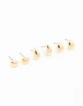 Gold Mini Stud & Hoop Earrings 3-Pack Bright Item