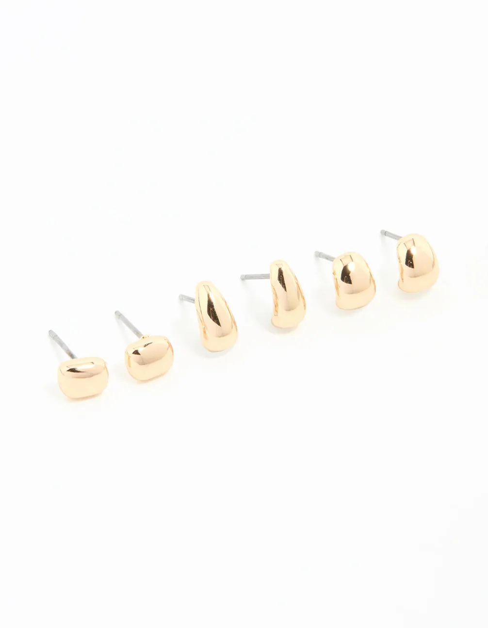 Trendy Decor Gold Mini Stud & Hoop Earrings 3-Pack