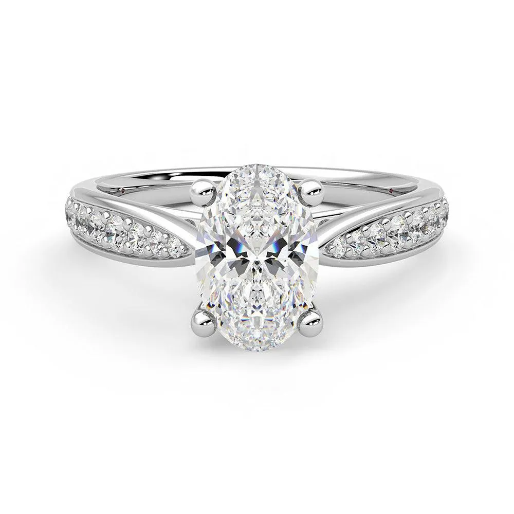 Fashionable Style Special Friend Oval Cut Moissanite Engagement Ring with Pav?? Band and Hidden Anniversary Stone Accent