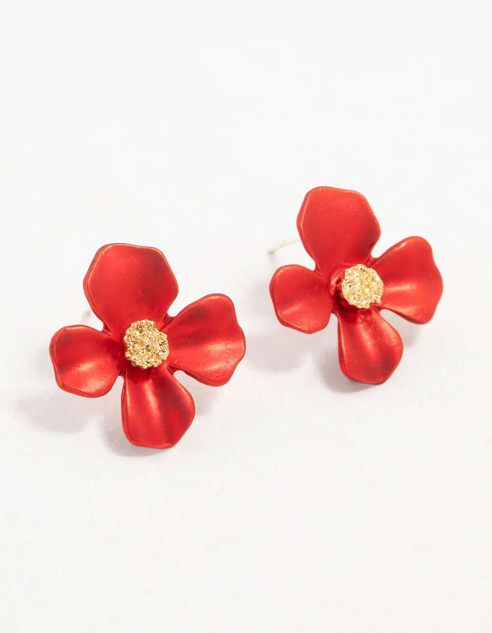 Attractive Piece Everyday Item Gold Red Pearlised Flower Stud Earrings