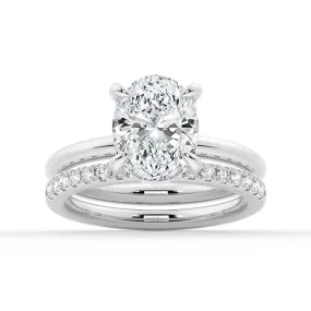 Oval Solitaire Hidden Halo Moissanite Ring Set with Matching Wedding Band Gifting Moment