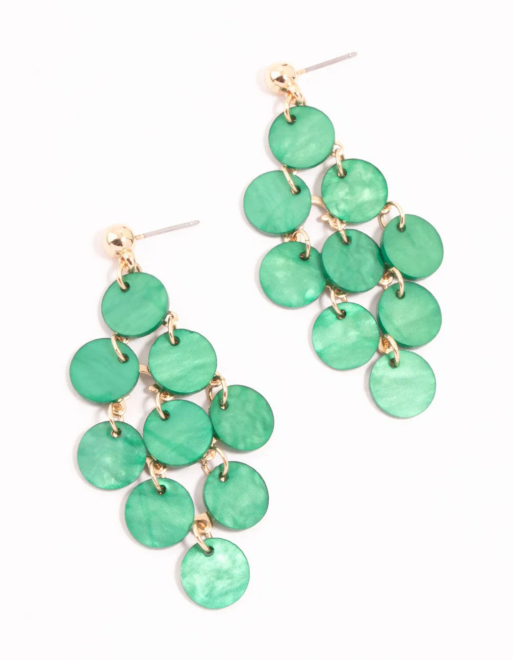 Contemporary Creation Green Acrylic Cascading Discs Drop Earrings