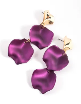 Comfortable Decor Purple Warp Double Petal Drop Earrings