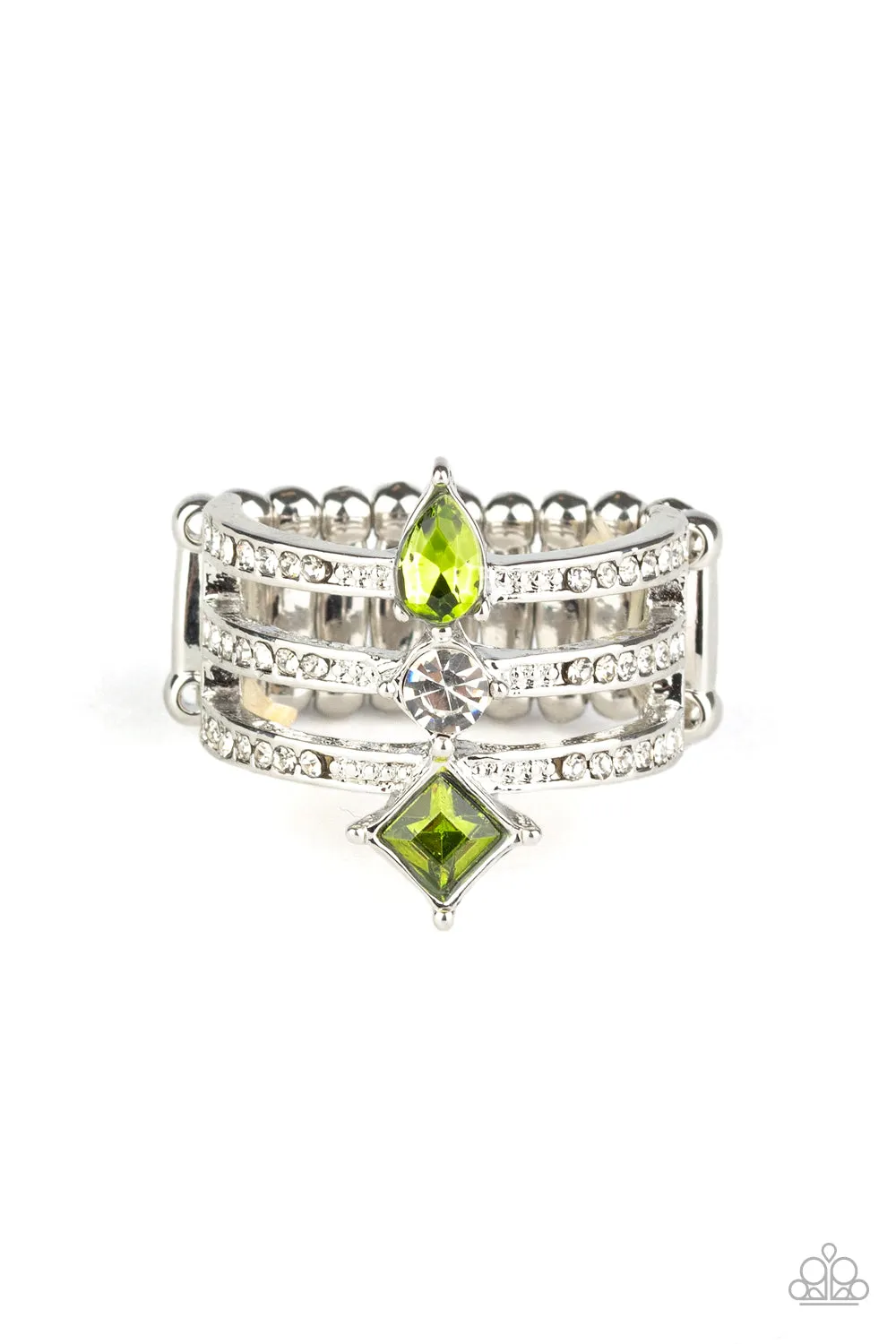 Sturdy Article festival look Paparazzi Accessories ? Triple Throne Twinkle - Green Ring?Flat Rate Ship $4.50?