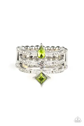 Sturdy Article festival look Paparazzi Accessories ? Triple Throne Twinkle - Green Ring?Flat Rate Ship $4.50?