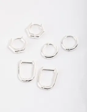 Silver Mini Shape Huggie Earrings Pack Bright Decoration