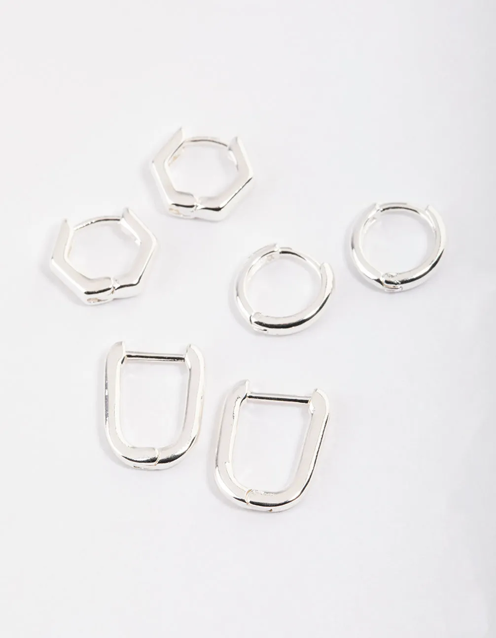 Silver Mini Shape Huggie Earrings Pack Bright Decoration