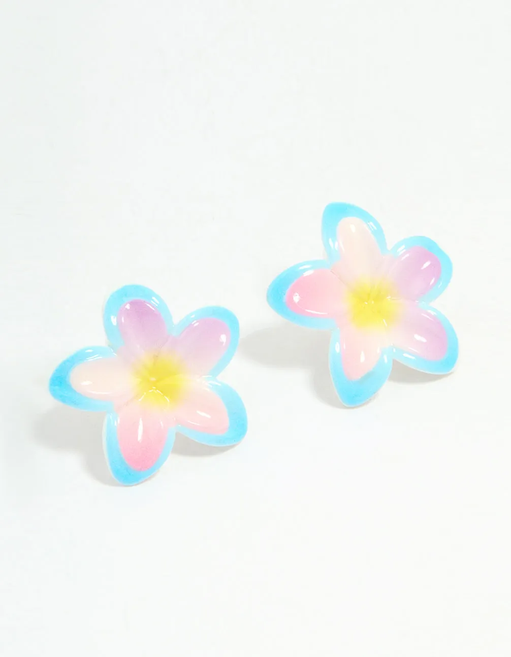 Pastel Acrylic Frangipani Stud Earrings Iridescent Piece Round Decoration
