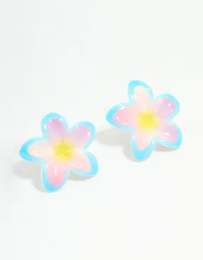 Pastel Acrylic Frangipani Stud Earrings Iridescent Piece Round Decoration