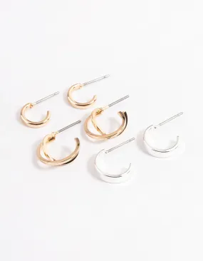 Mixed Metal Cross Over Hoop Earring Pack Glittering Piece High-Quality Look