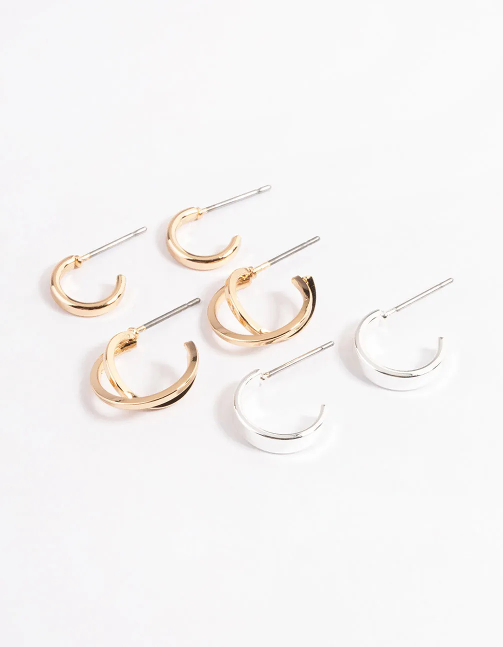 Mixed Metal Cross Over Hoop Earring Pack Glittering Piece High-Quality Look