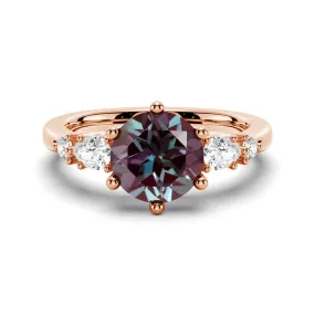 2 CT. Round Cut Alexandrite Engagement Ring With Pear Shaped Moissanite Accents Personal Object