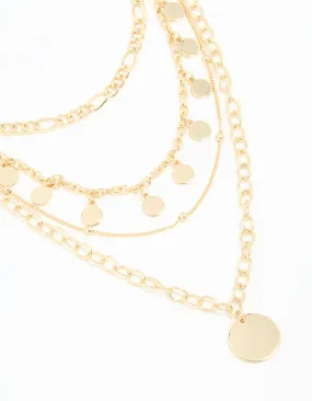 Winter Holiday Accessory Romantic Date Gold Disc Charm Layered Necklace
