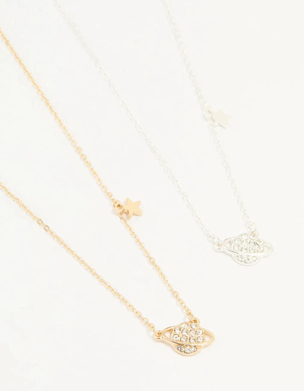 Mixed Metal Star & Planet Necklaces 2-Pack Superior Gift Contemporary Look