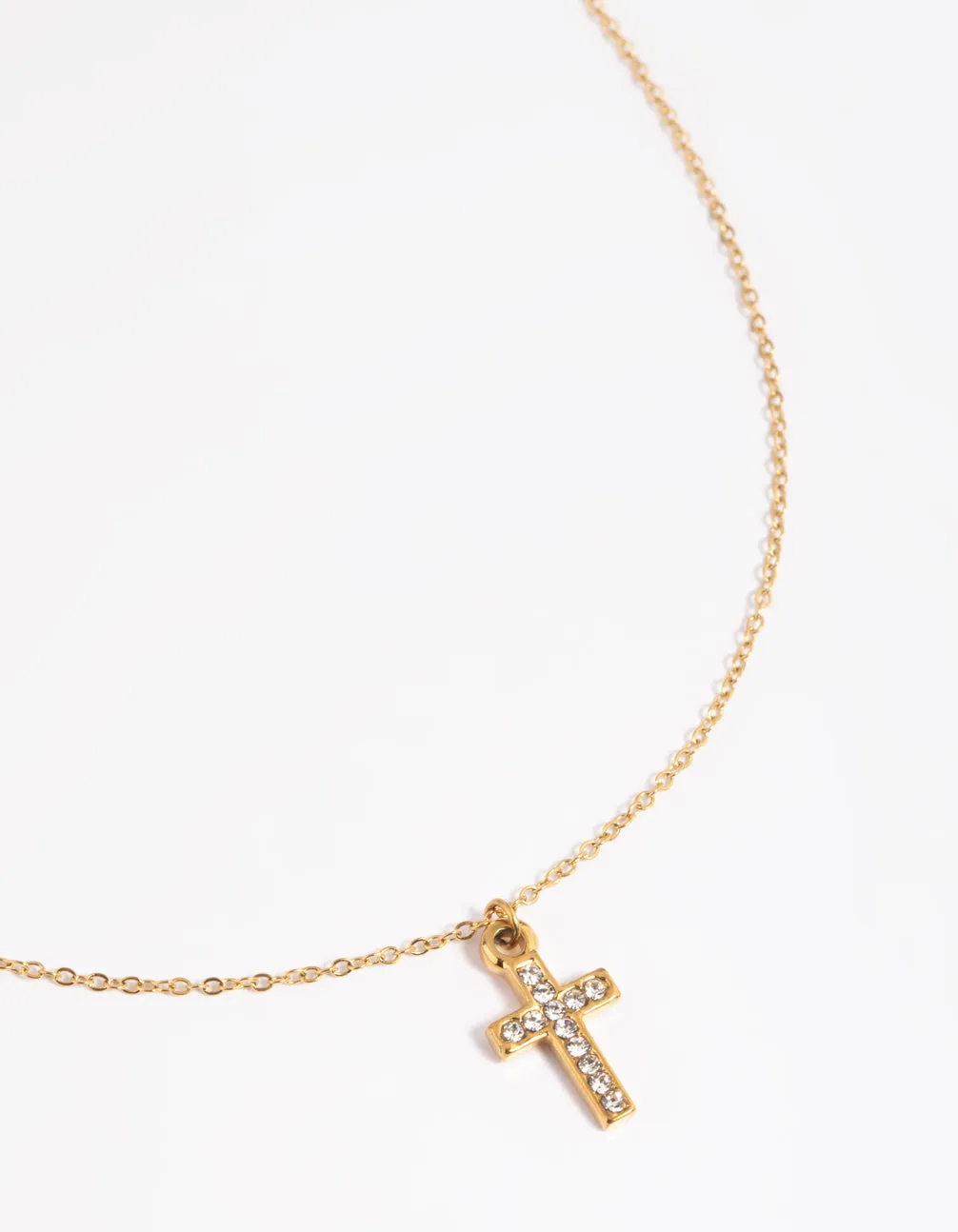 Waterproof Gold Plated Stainless Steel Cubic Zirconia Cross Necklace Fresh Detail Holiday Outfit