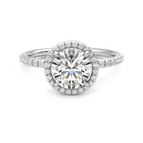 Round Halo Moissanite Engagement Ring with Hidden Anniversary Stone Accent Lustrous Accent