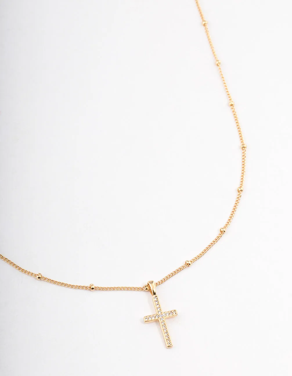 Gold Plated Brass Cubic Zirconia Paved Cross Necklace Versatile Design Chic Event