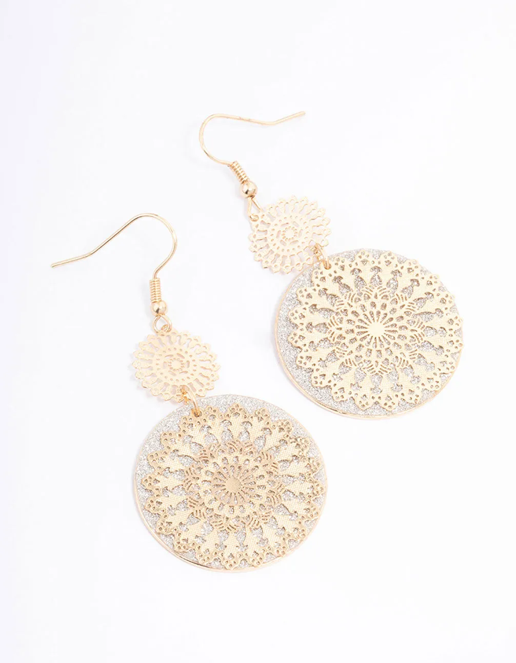 Festive Item Gold Glitter Paper Flower Drop Earrings