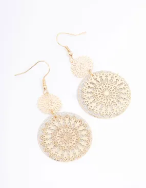 Festive Item Gold Glitter Paper Flower Drop Earrings