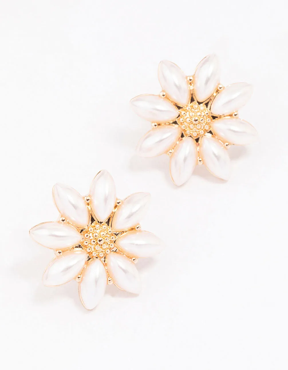 Gold Pearl Flower Stud Earrings Decorative Detail