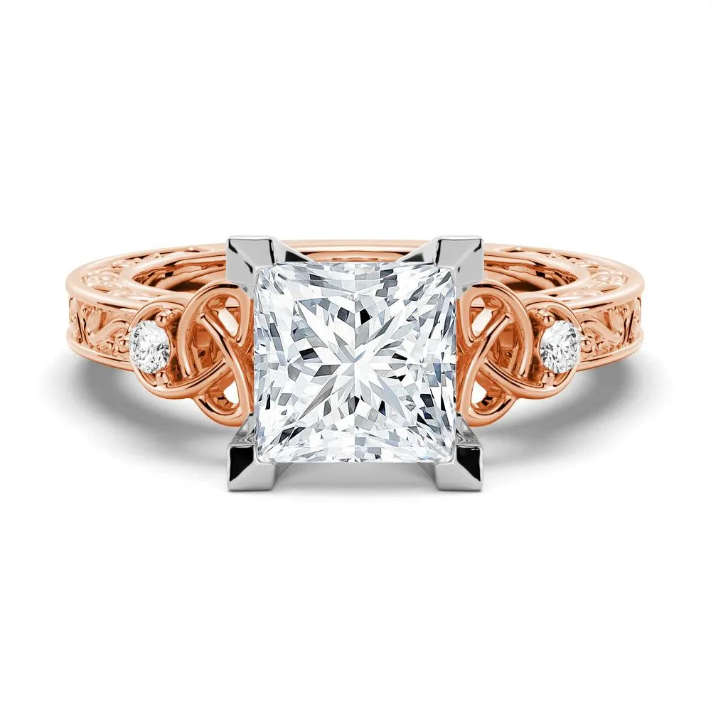 Graceful Form Vintage Celtic Knots Design Princess Cut Moissanite Engagement Ring