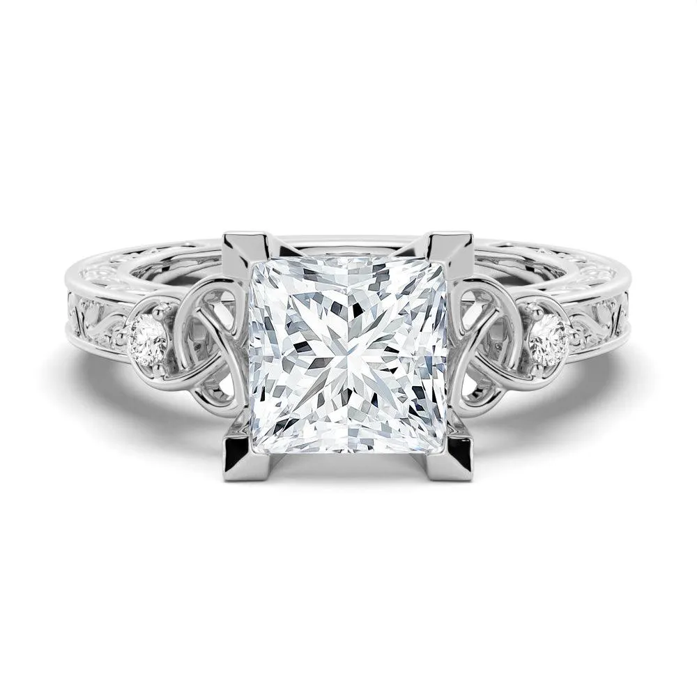 Vintage Celtic Knots Design Princess Cut Moissanite Engagement Ring Couple Style Effortless Look