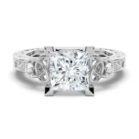 High-End Expression Vintage Celtic Knots Design Princess Cut Moissanite Engagement Ring