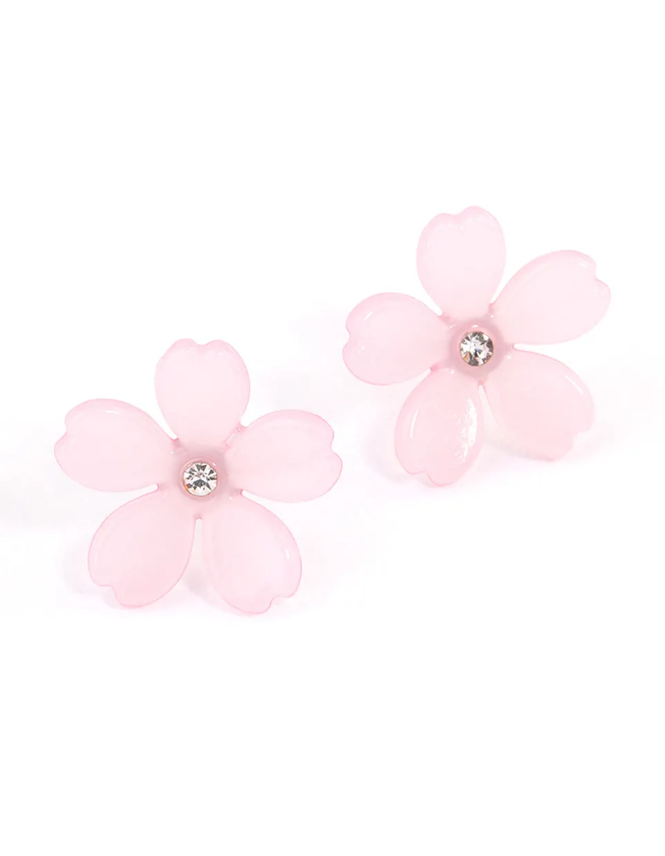 Heart-Shaped Item Pink Diamante Large Flower Stud Earrings