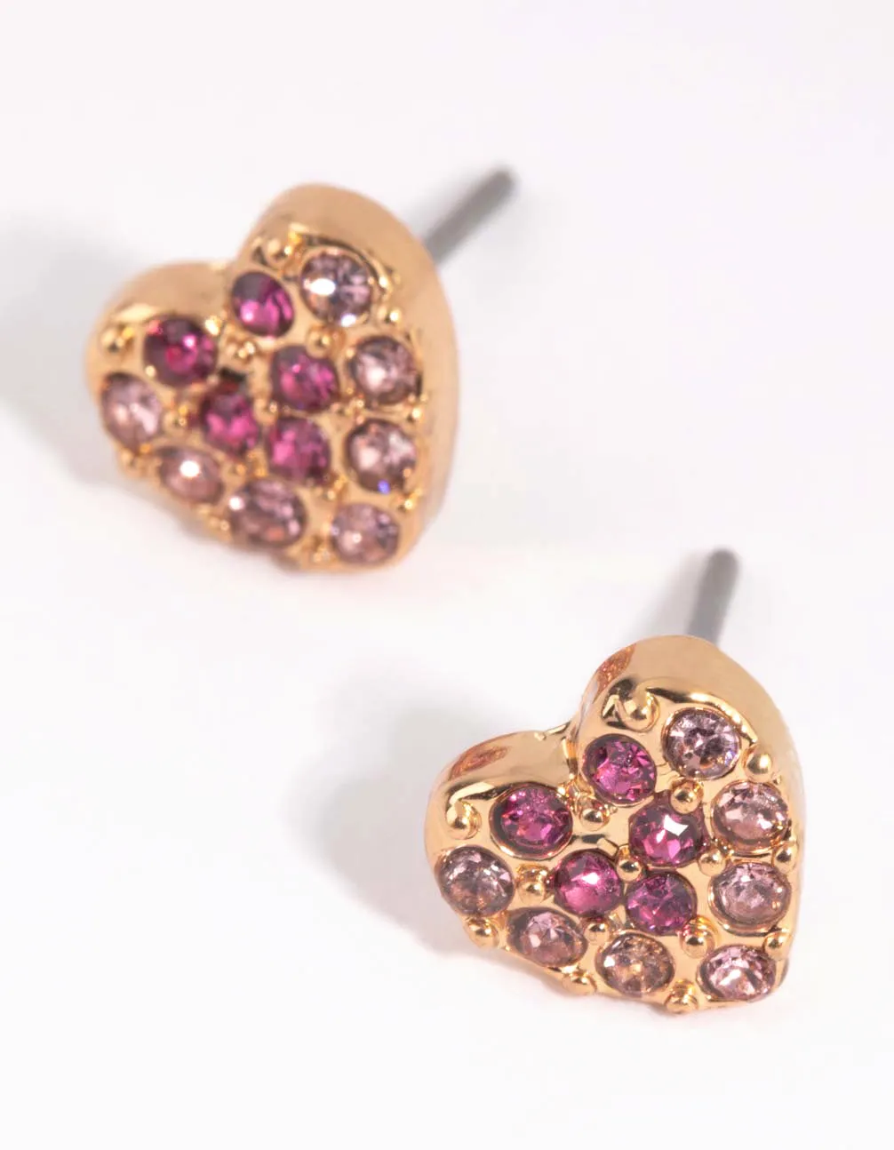 Delicate Accent Pretty Aesthetic Pink Ombre Diamante Heart Stud Earrings