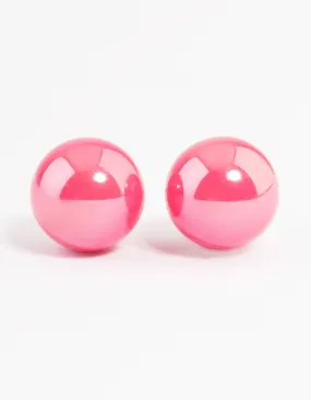 Pretty Accent Pink Shiny Ball Stud Earrings