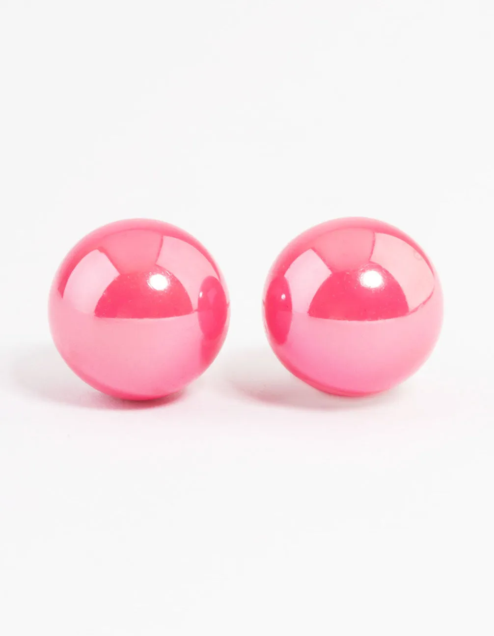 Pretty Accent Pink Shiny Ball Stud Earrings