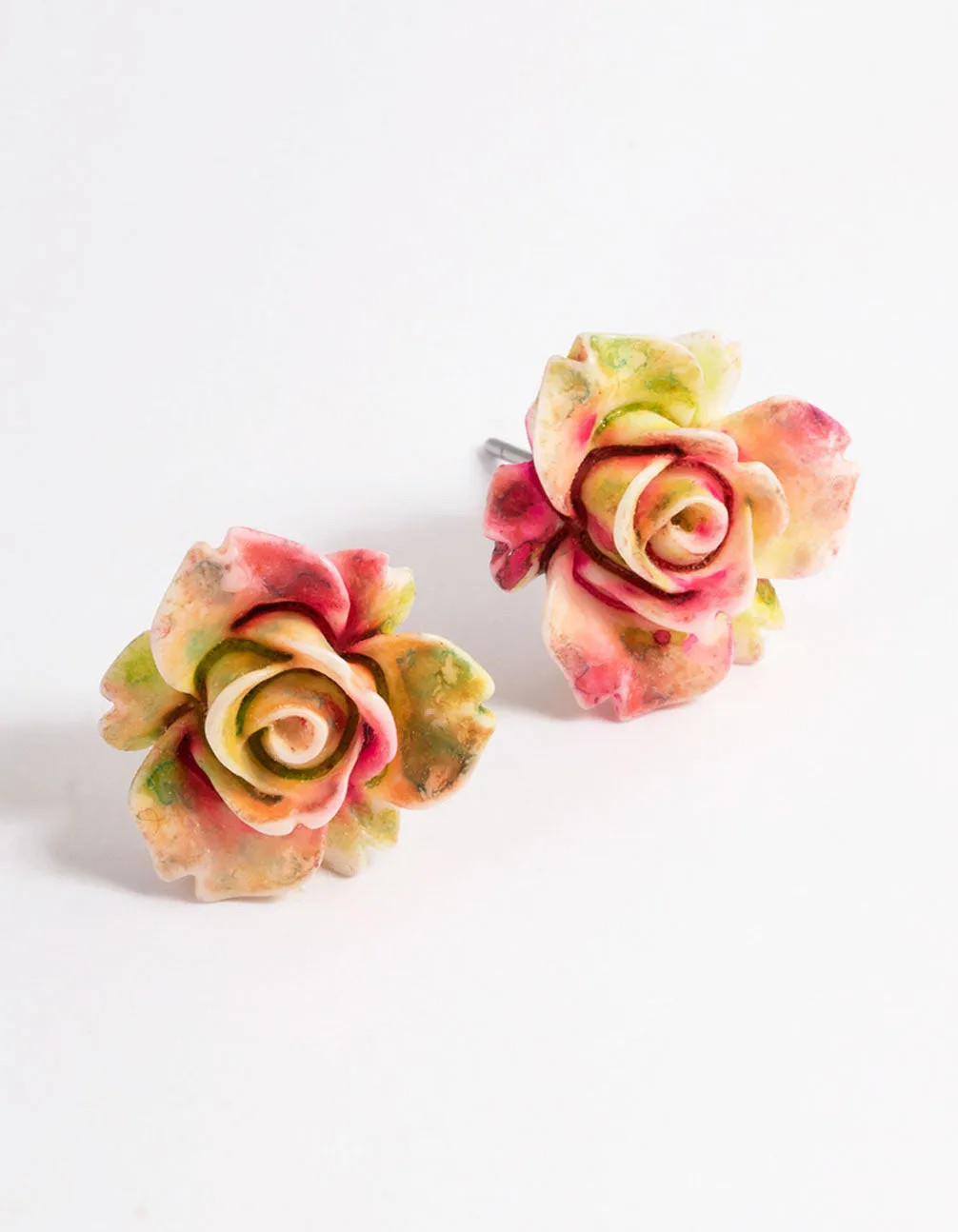 Plastic Large Rose Stud Earrings Glossy Accessory