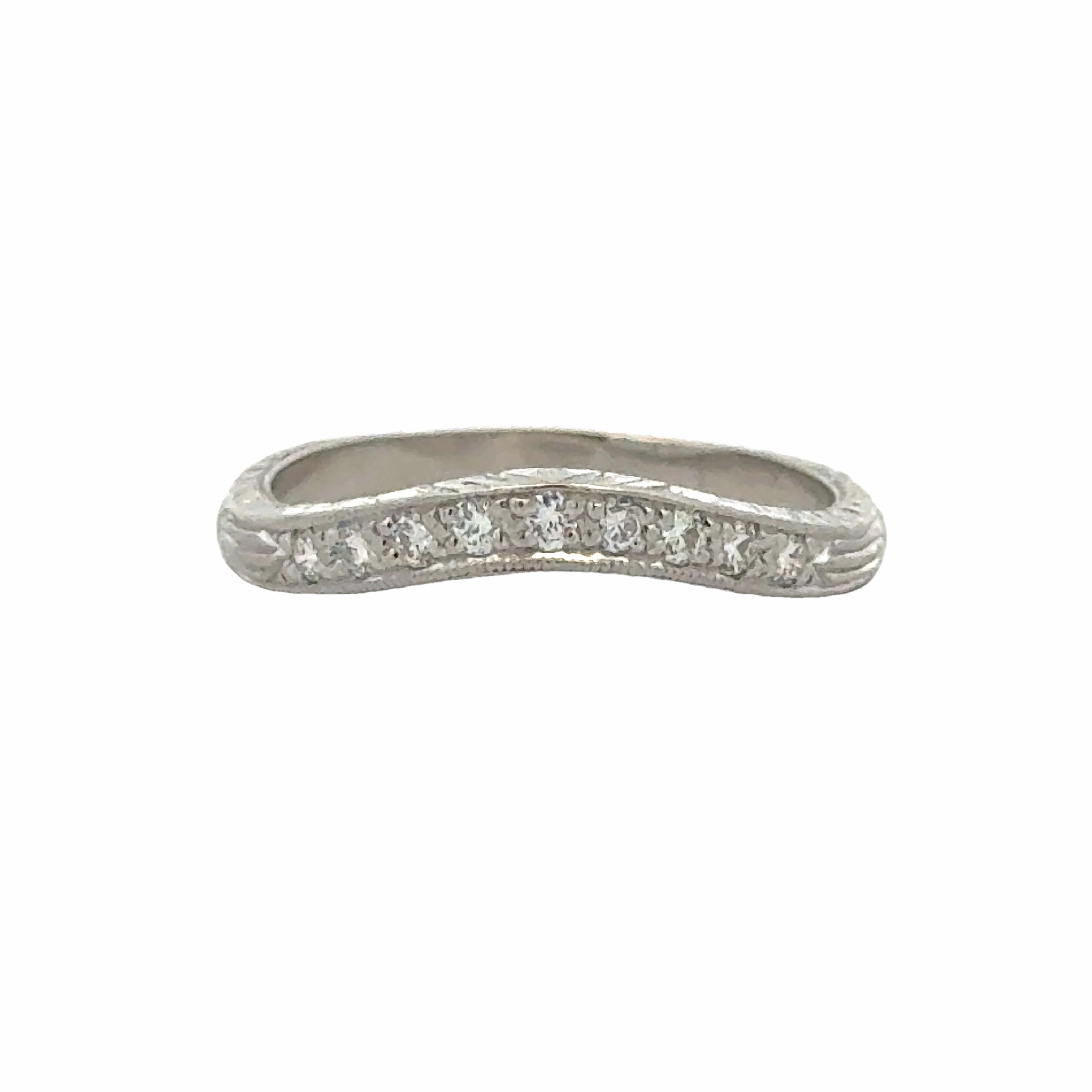Platinum Art Deco Motif Diamond Curved Wedding Band Splendid Shine
