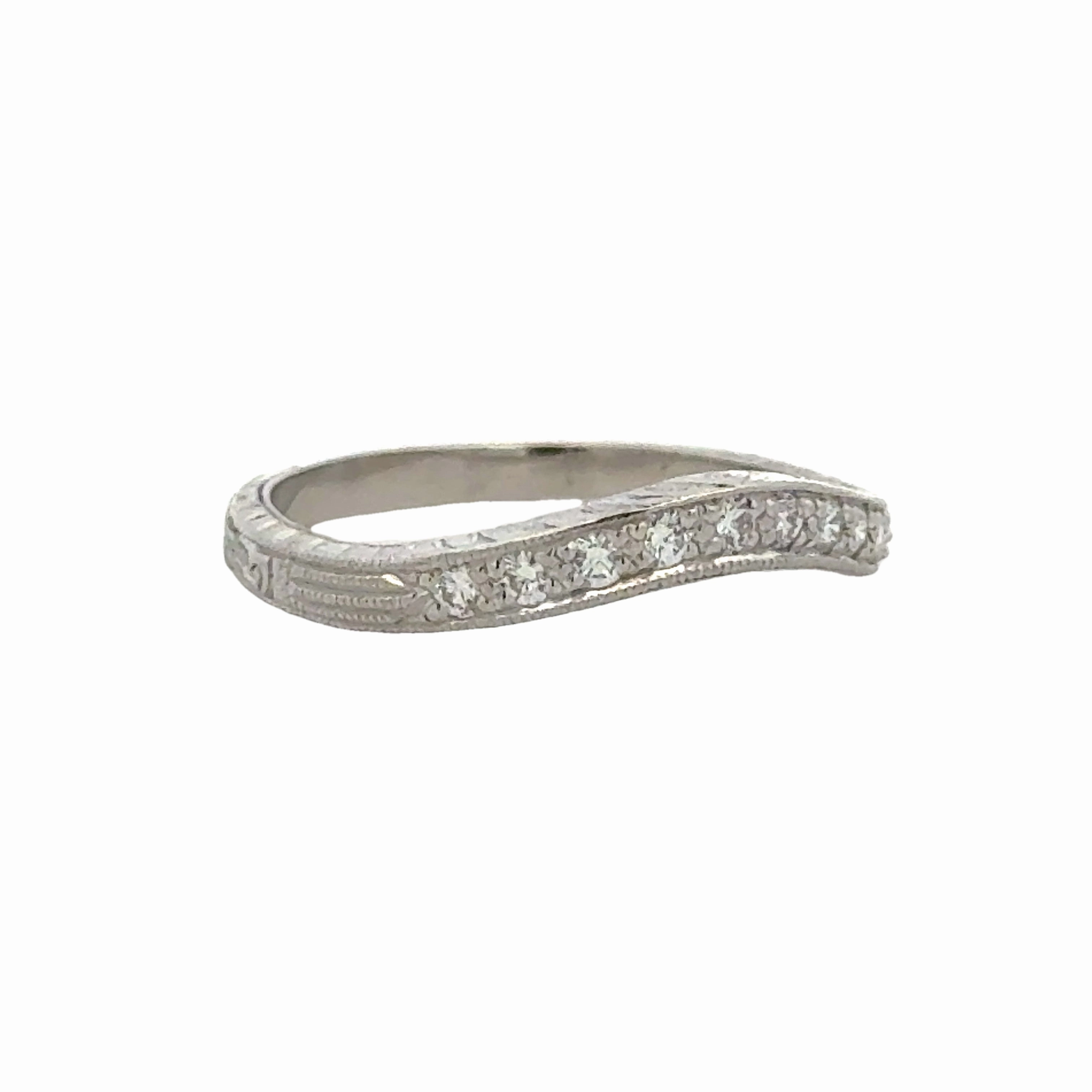 Sweet Touch Platinum Art Deco Motif Diamond Curved Wedding Band