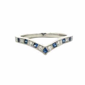 PLATINUM DIAMOND AND SAPPHIRE CURVED WEDDING BAND Glam Vibe