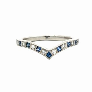 PLATINUM DIAMOND AND SAPPHIRE CURVED WEDDING BAND Glam Vibe