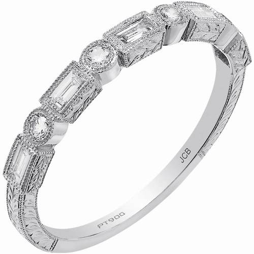 Platinum Engraved Diamond Stackable Ring Classic Elegance
