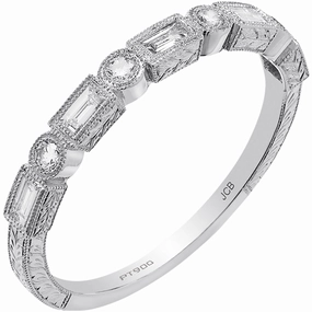 Platinum Engraved Diamond Stackable Ring Classic Elegance