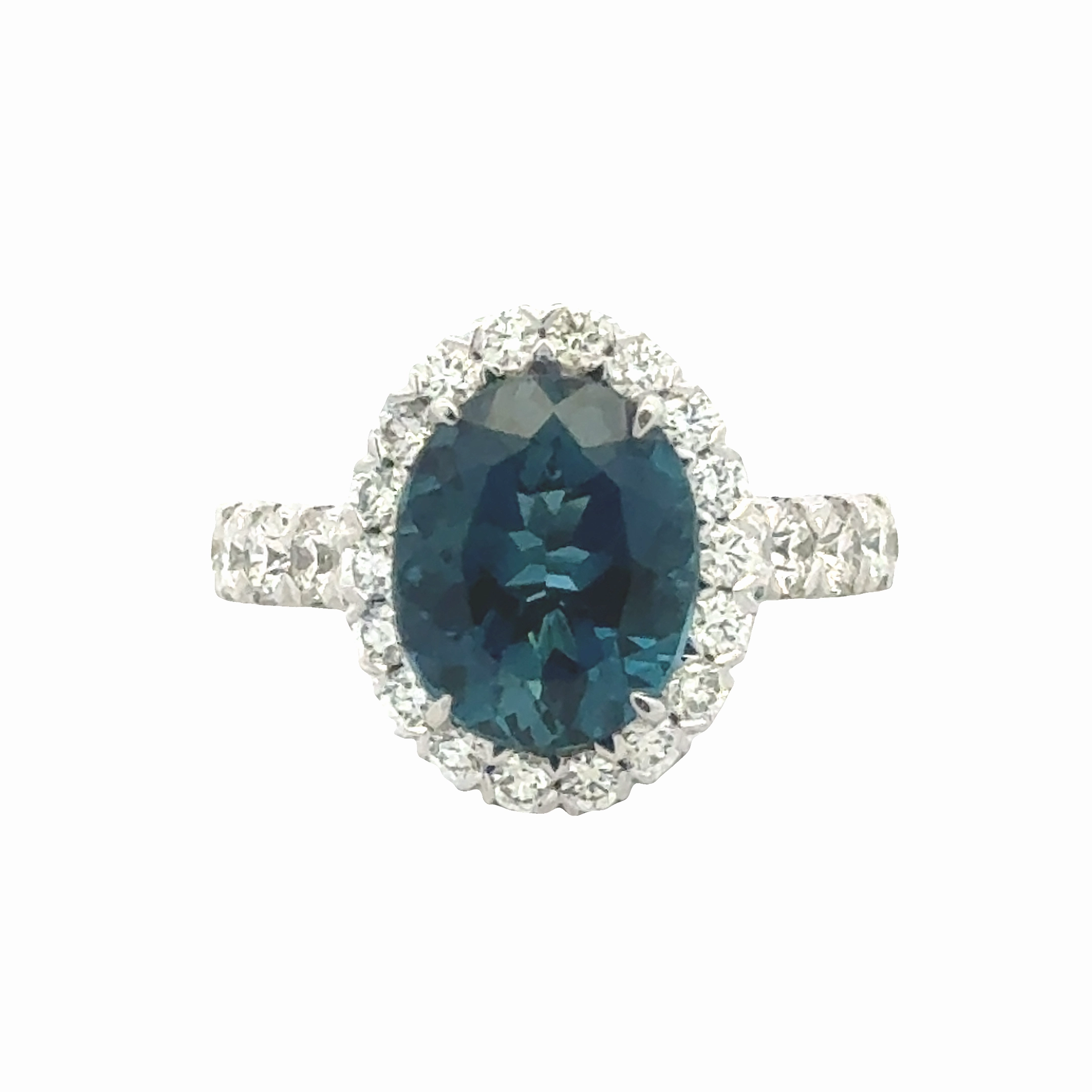 Layered Spark PLATINUM OVAL BLUE TOPAZ HALO RING