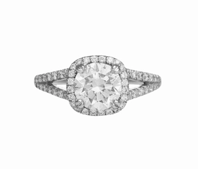 Platinum Split Shank Halo Engagement Ring (1.73cttw) Close Focus