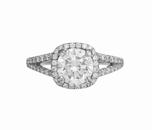 Platinum Split Shank Halo Engagement Ring (1.73cttw) Close Focus