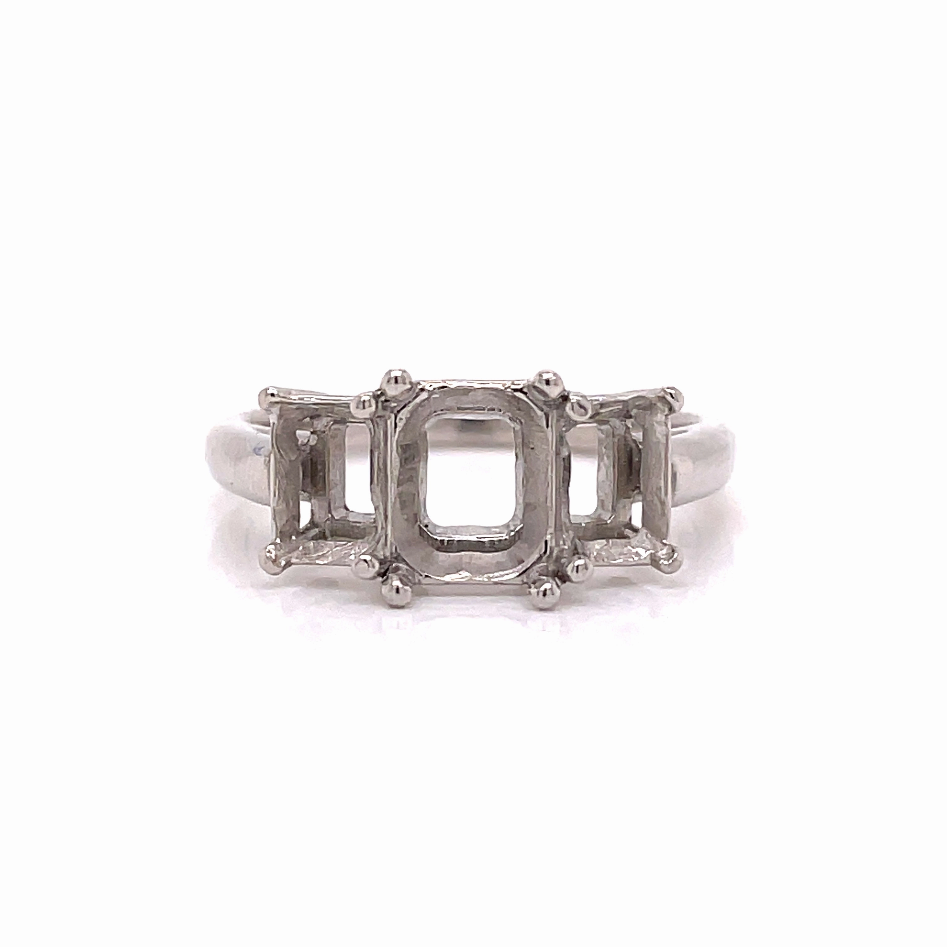 Luxury Casual Engagement Accent PLATINUM THREE STONE SETTING FOR RECTANGULAR STONES