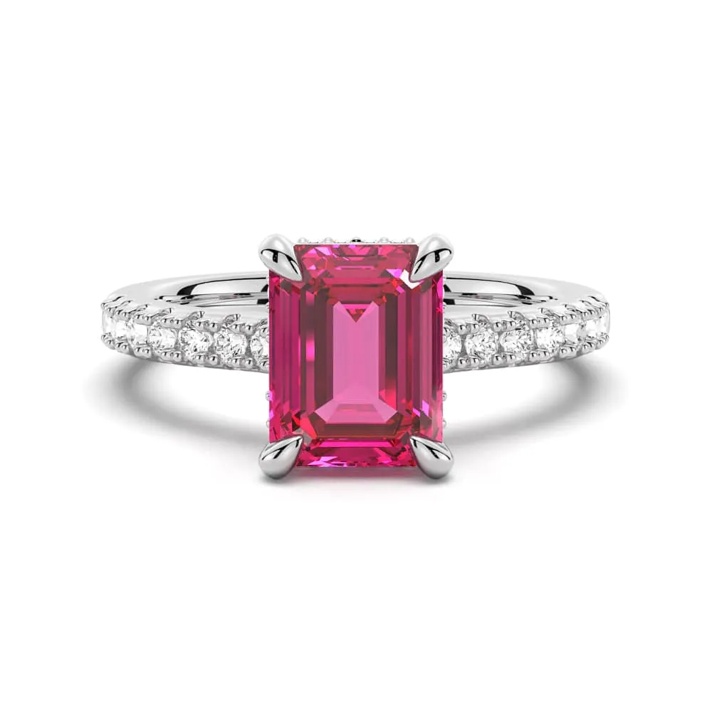 3 CT. Side Stone Lab Grown Ruby Engagement Ring With Hidden Halo Glam Choice Sturdy Accessory