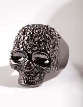Gunmetal Diamante Skull Ring Minimalist Insignia Elegant Vibe