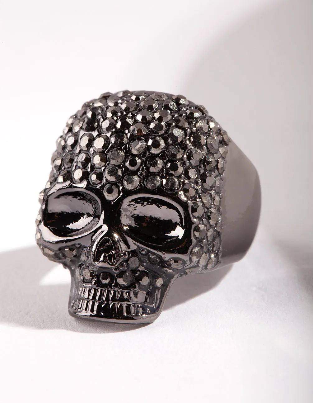 Gunmetal Diamante Skull Ring Minimalist Insignia Elegant Vibe