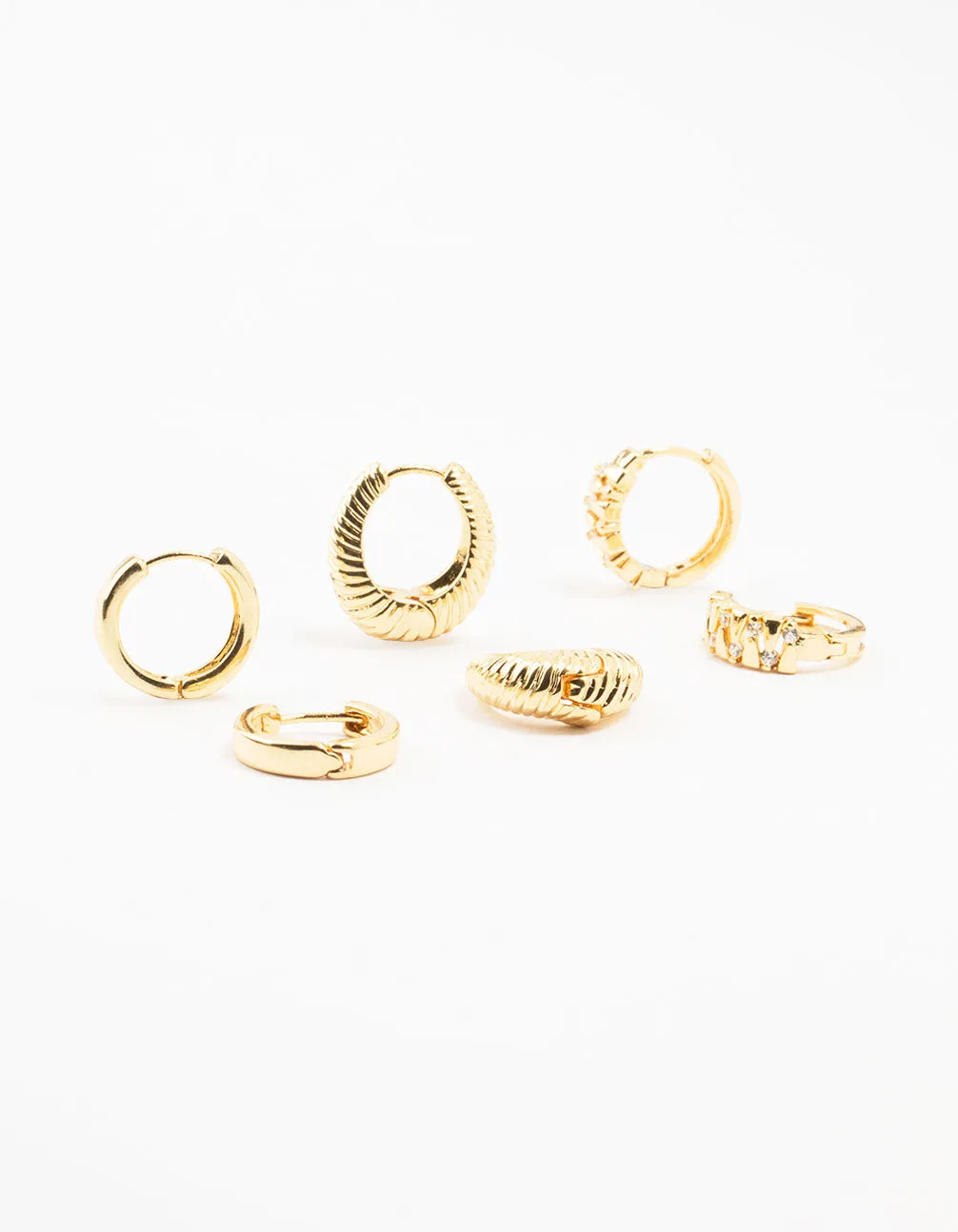 Gold Plated Brass Textured Teardrop Hoops 3-Pack Contemporary Aesthetic