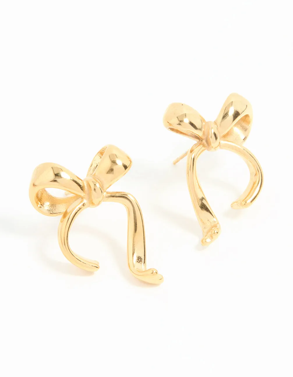 Waterproof Gold Plated Stainless Steel Bow Stud Earrings Rustic Item