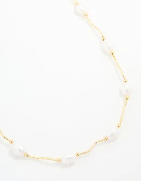 Dainty Accent Gold Plated Freshwater Pearl Necklace