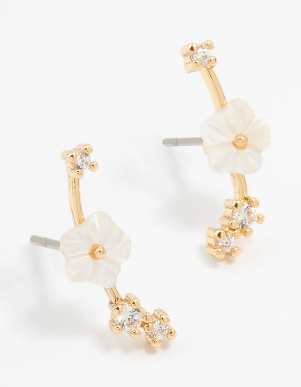 Gold Plated Flower Crawler Earrings Graceful Finish