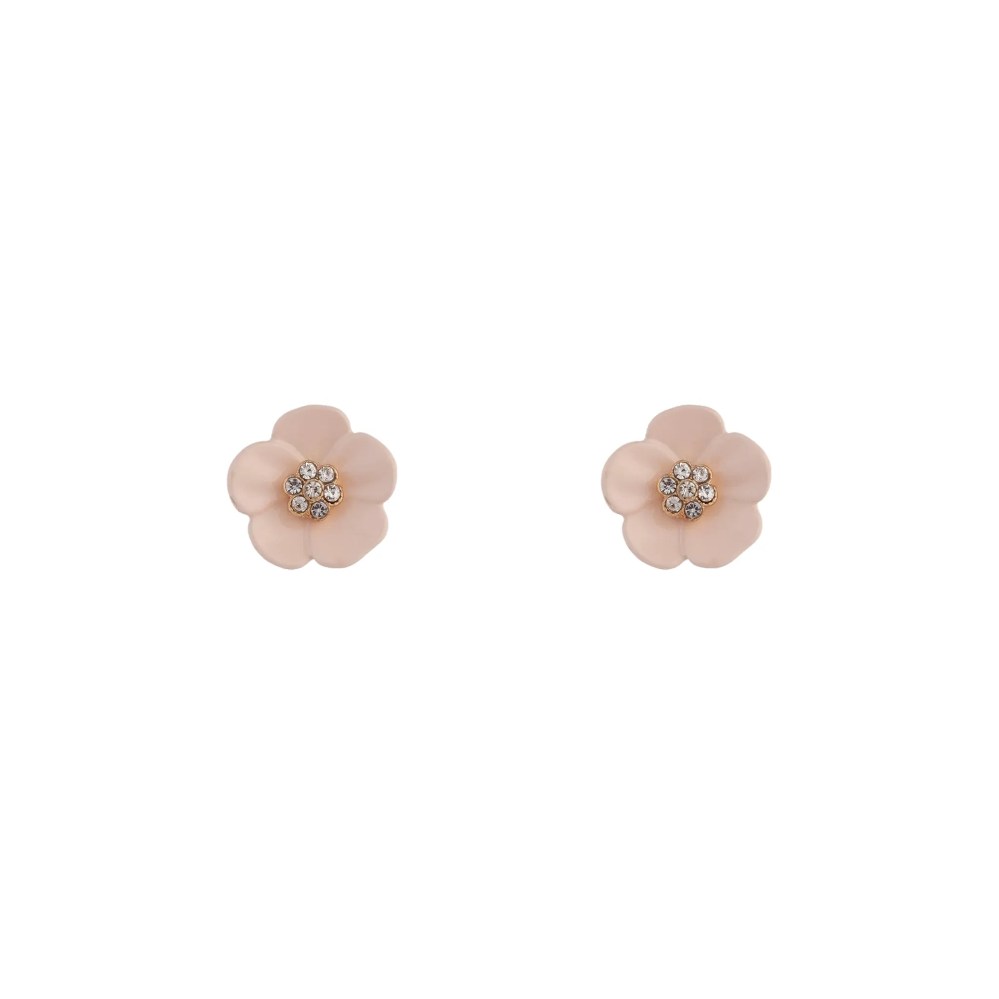 Attractive Look Pink Flower & Stone Stud Earrings